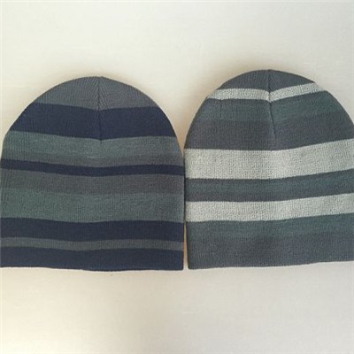Quality Acrylic contrast color jacquard knitted men beanie hat