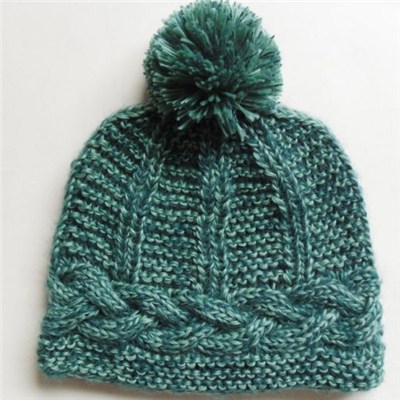 Quality Acrylic solid color cable knitted lady beanie hat with pom​