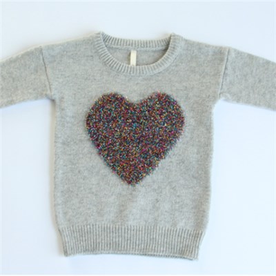 Hear Pattern Long Sleeve Flat Knit Sweater For Girls