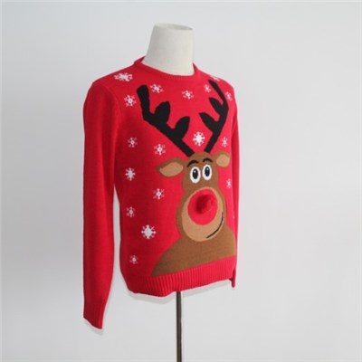Big Reindeer With 3D Pom Unisex Ugly Christmas Sweater