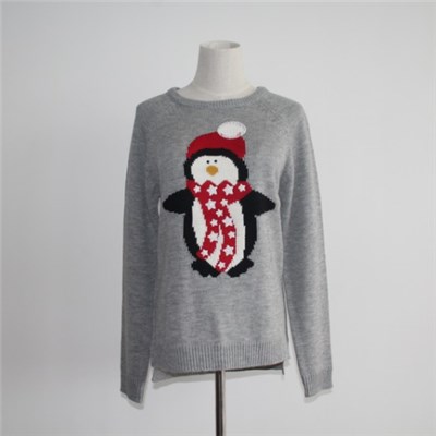 Sequined Penguin Graphic Pullover Holiday Sweater