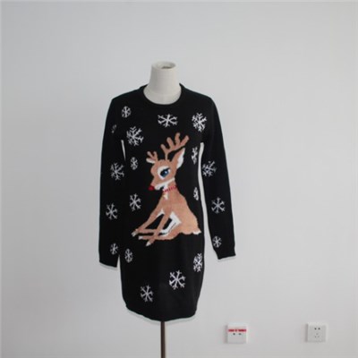Reindeer And Snowflake Long Dress Sweater Christmas Holiday