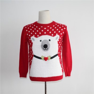 Bear Graphic With 3D Pom Christmas Sweater