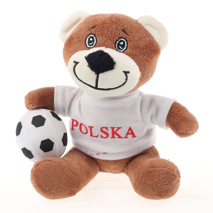 2016 hot selling plush white bear wear clothes with football in hand