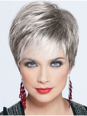 Cropped Straight Synthetic Grey Wigs