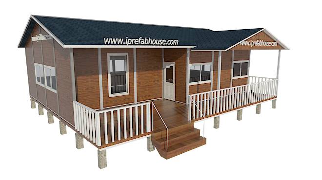This midsize one layer temporary prefabricated steel frame housing total area is 99.37 sq.m.(1069.24 sq.ft.) with 6 rooms.It is used as a villa,dwelling,shop,office,dormitory,restaurant,apartment,gard