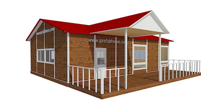 This medium-sized one layer good-looking prefabricated light steel home total area is 99.37 sq.m.(1069.24 sq.ft.) with 6 rooms.It is used as a villa,dwelling,shop,office,dormitory,restaurant,apartment