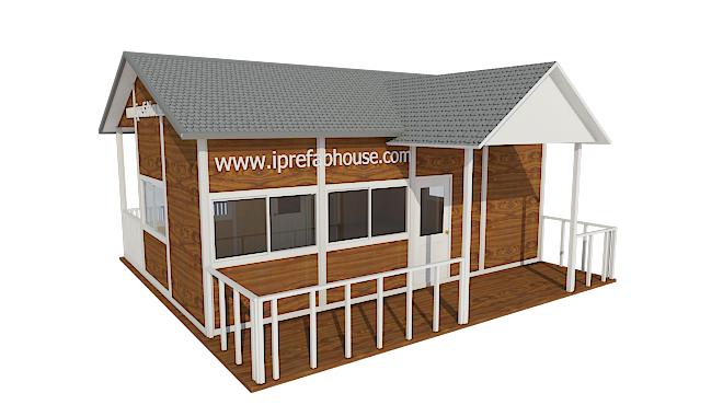 This minitype one layer simply prefabricated steel frame house total area is 53.00 sq.m.(570.26 sq.ft.) with 3 rooms.It is used as a villa,cottage,bungalow,cabin,store,dwelling,office,garden studio.It