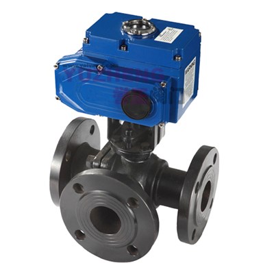 WCB Flanged 3Way Ball Valve With Electric Actuator