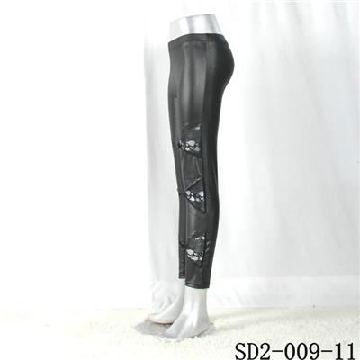 SD2-9-011 High-elastic Slim Fashion Light Yogon Lacework Montage Sexy PU Leggings