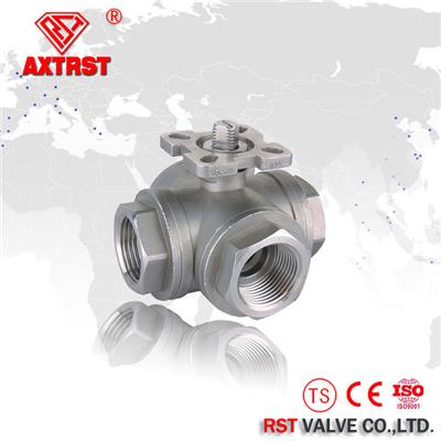 Stainless Steel T Port/L Reduce Port Thread Floating Three Way Ball Valve With ISO5211 Mounting Pad