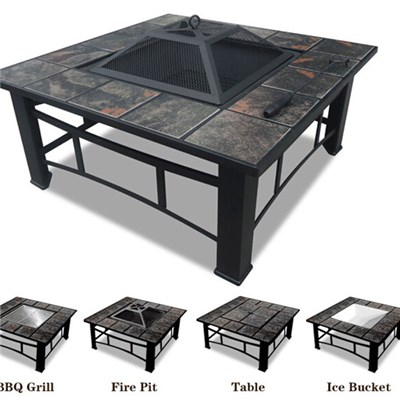 Multi Function Outdoor Square BBQ Grill Style Fire Pit Patio Heater Charcoal Fire Pit With Ice Bowl