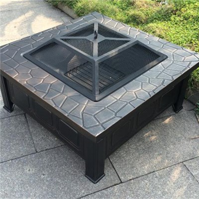 Garden Square Metal Fire Pit With Mesh Cover 818145cm Included Poker