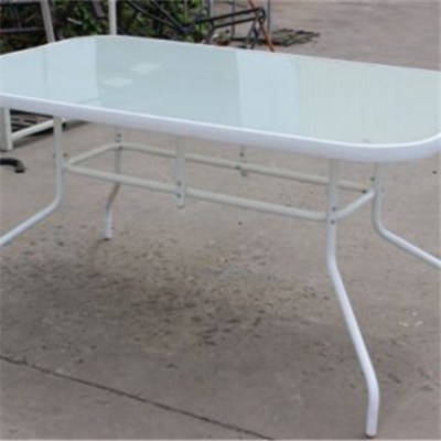 Rectangular Steel Frame Aluminum Tempered Glass Top Dining Table