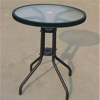 Steel Frame Garden Patio Frosted Glass Coffeetea Round Table