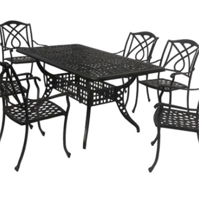 Cast Aluminum Outdoor Furniture 7-piece Dining Set With 90x155cm Rectangle Table