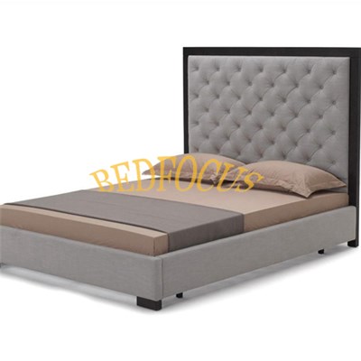 High Back Fabric Headboard Bed With Wooden Legs BED-F-013