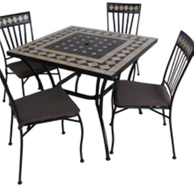 IRON TABLE WITH CERAMIC TABLETOP STACKING IRON CHAIR 1TABLE WITH 4PCS CHAIRS