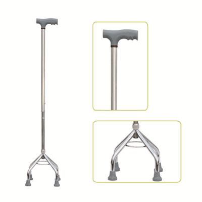 #JL932 – Height Adjustable Aluminum Quad Cane With Small Base & Comfortable T-Handle, Silver