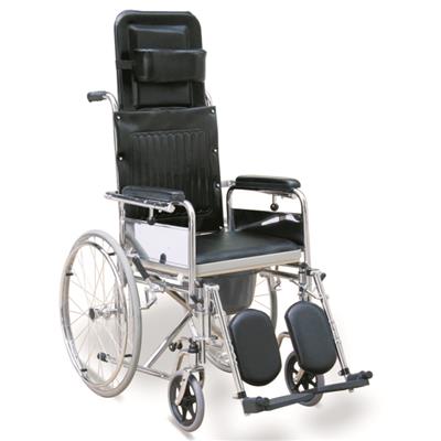 #JL619GC – Reclining Commode Wheelchair With Detachable Elevating Footrests
