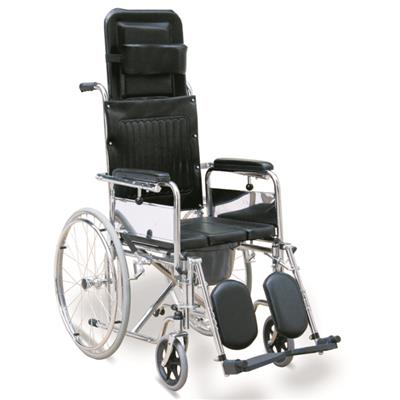 #JL619GCU – Reclining Commode Wheelchair With U Seat Panel, Detachable Elevating Footrests