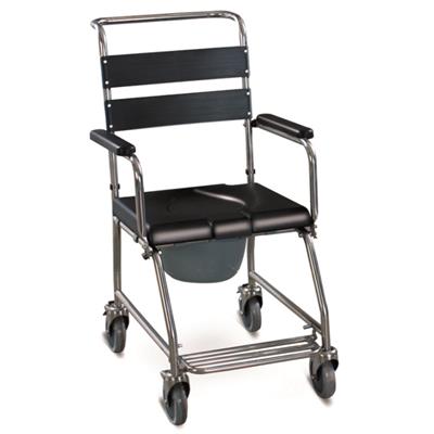 #JL695S – Stainless Steel Shower Commode Wheelchair With Flip Down Armrest, Foldable Footrests & Detachable Backrest