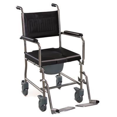 #JL697S – Stainless Steel Shower Commode Wheelchair With Flip Down Armrests & Detachable Footrests