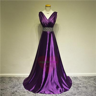 V Neck Purple Prom Dresses P1516