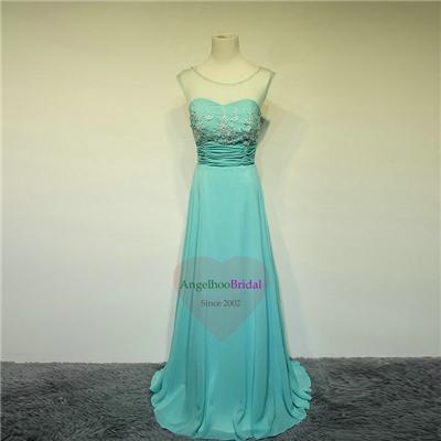 Turquoise Chiffon Bridesmaid Dresses With Pleated Sash BM1531