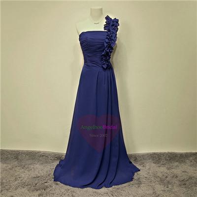 Draped Royal Blue Chiffon Bridesmaid Dresses BM1546