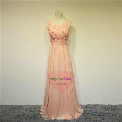 Coral Chiffon Bridesmaid Dresses With Lace Top BM1527