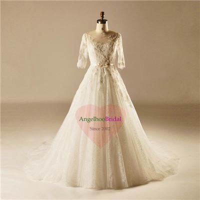Elbow Sleeve A Line Wedding Dresses WD1515