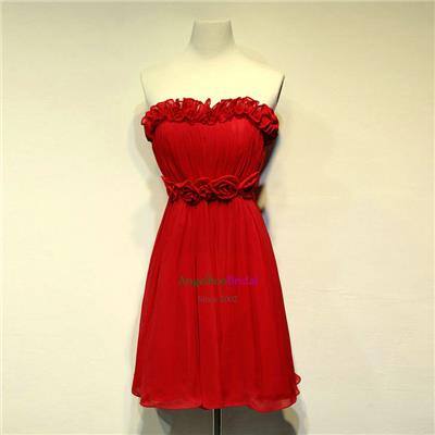 Knee Length Red Chiffon Bridesmaid Dresses BM1533