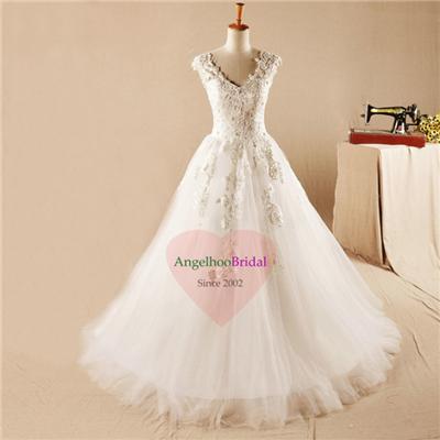 V Neck Lace Appliques Bridal Gowns WD1527