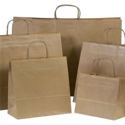 Flat paper bag handled brown kraft paper bag for apparel shopping packaging