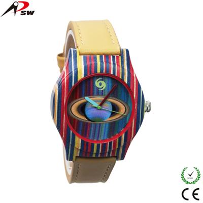 2016 new design charm wood watches leather rainbow wood watches