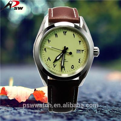 Genuine Leather Band Arabic Numerals Dial Wrist Watch
