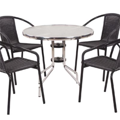 Patio Rattan Bar Set-5PC Wicker Bistro Set With Glass Top Tableresturant Table