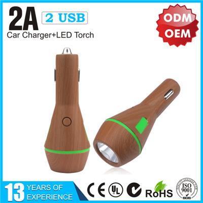 YLCC-228-wooden dual USB car Charger with LED troch