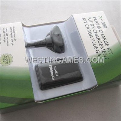 New 4800Mah Play And Charge Cable + Battery Kit For Xbox360 & Slim - Black (Neutral)