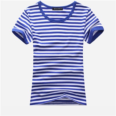 100% Cotton Short Sleeve Striped Yarn Dyed T Shirt For Women