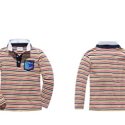 New 100% Cotton Kids Long Sleeve Stripe Print Polo-shirt
