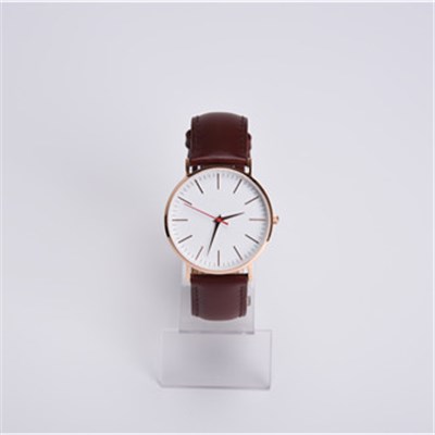 Super Slim Stainless Steel Watch With Genuine Leather Strap