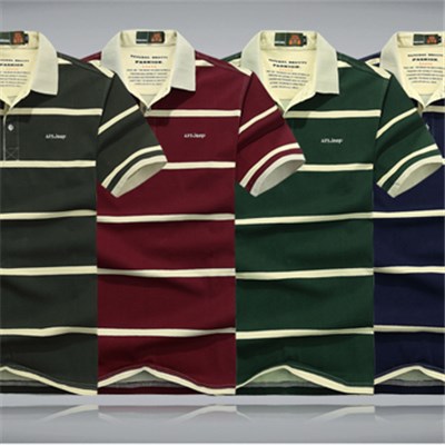 New 100% Cotton Men Short Sleeve Stripe Embroidery Polo-shirt