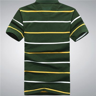 New 100% Cotton Men Short Sleeve Stripe Print Polo-shirt