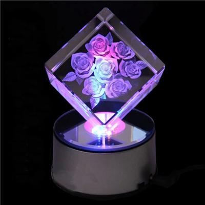 3d Laser Crystal Cubes With Led Light Base