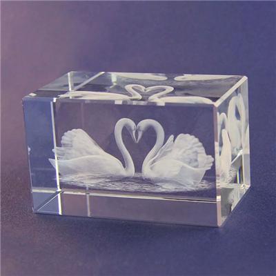 3D Laser Swans Crystal Block Gifts