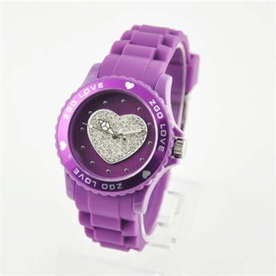 Lady Silicone Watches With Crystal Heart Shape Dial