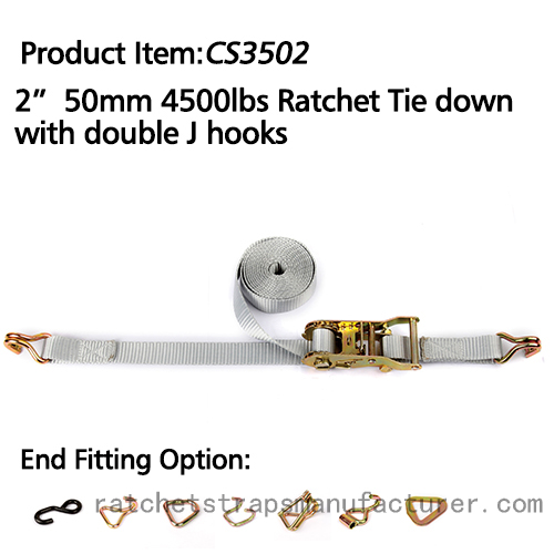 	CS3502 2 50mm 4500lbs ratchet tie down with double J hooks