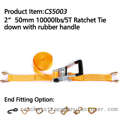 CS5003 2 50mm 1000lbs/5T Ratchet Tie down with rubber handle